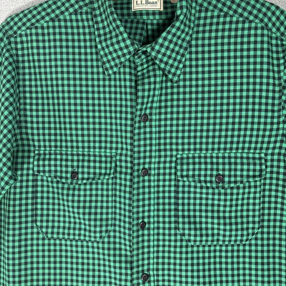 Vintage LL Bean Flannel Shirt Men’s Size L Allagash Green Black Gingham Plaid - Picture 3 of 14